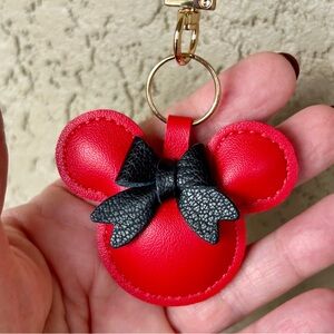 Adorable Red & Black Minnie Leather Keychain/Bag Charm